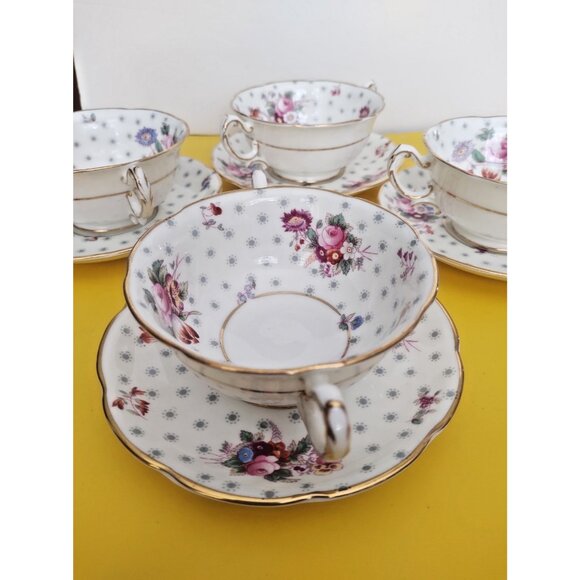 Swansea England Bone China  Two Handled Soup Bowls & Saucer sets(4)  Midsummer - Picture 3 of 15